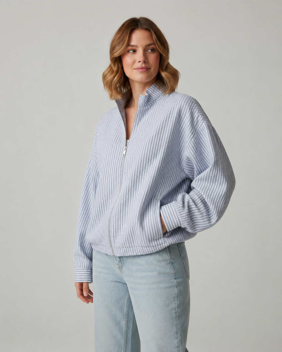 Sky Mist Oversized Striped Zip Shirt