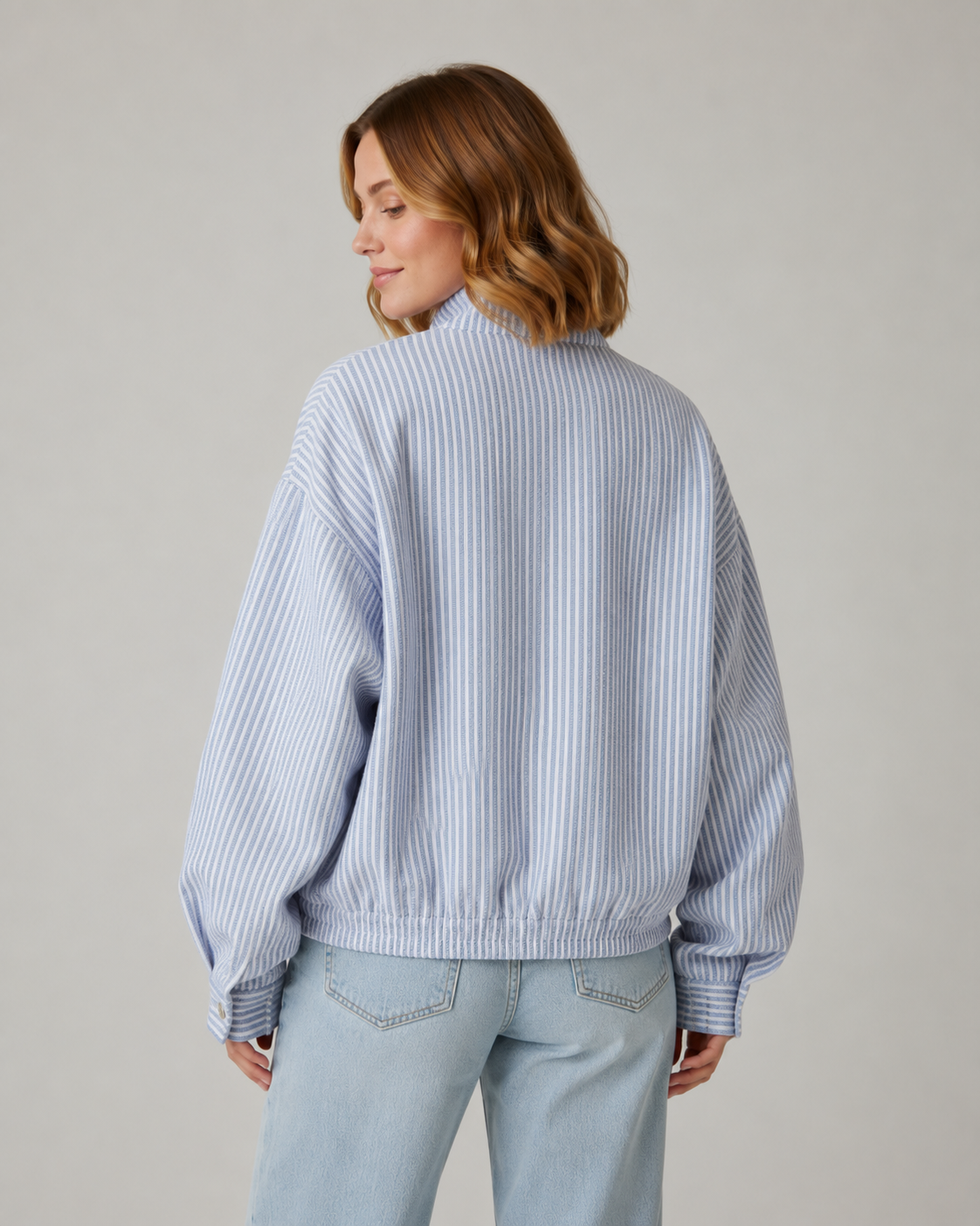 Sky Mist Oversized Striped Zip Shirt