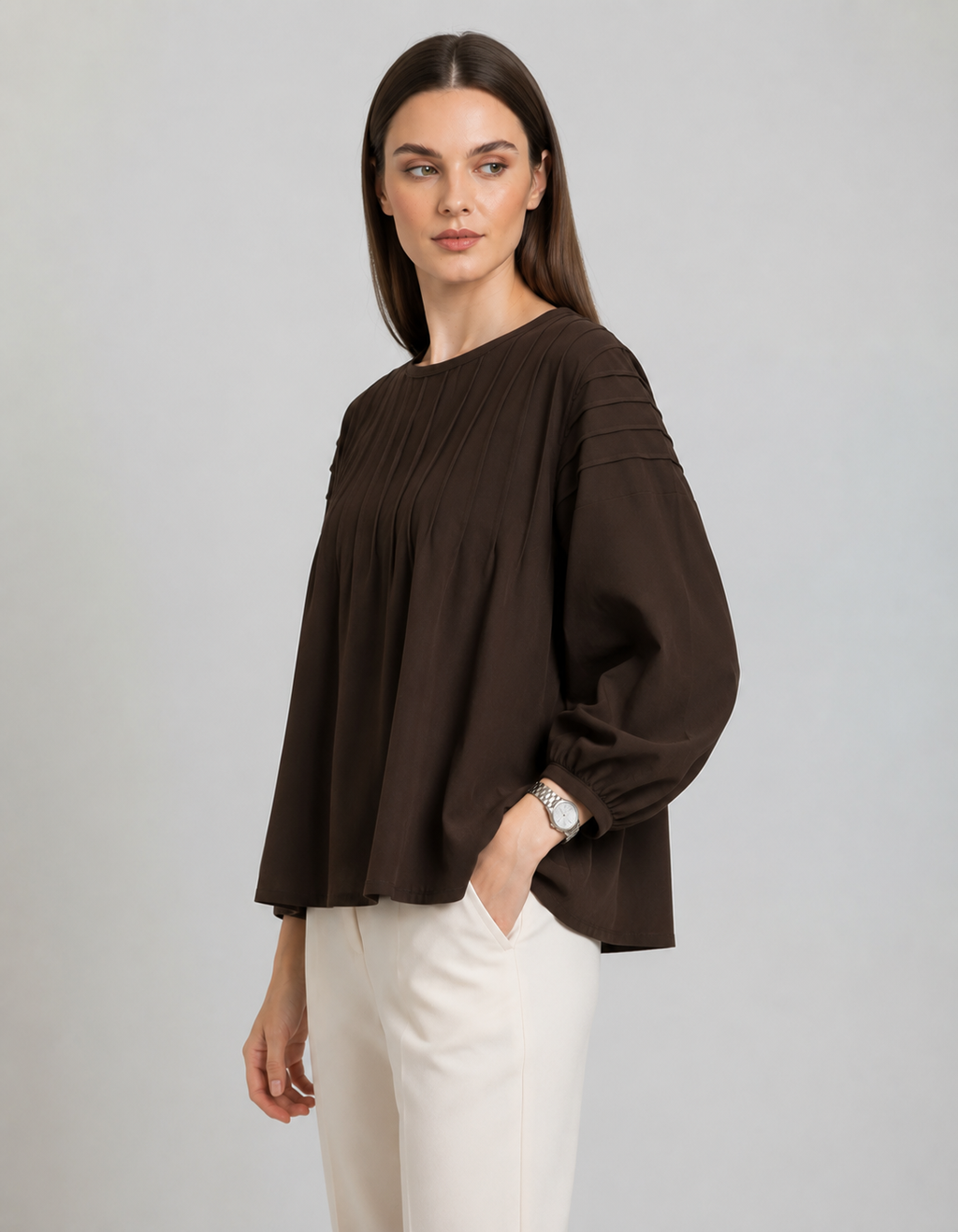Mocha Grace Pleated Blouse