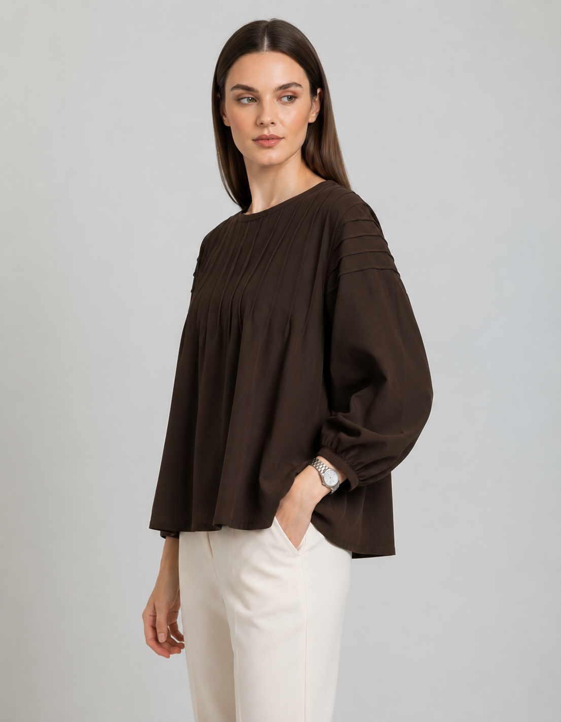 Mocha Grace Pleated Blouse