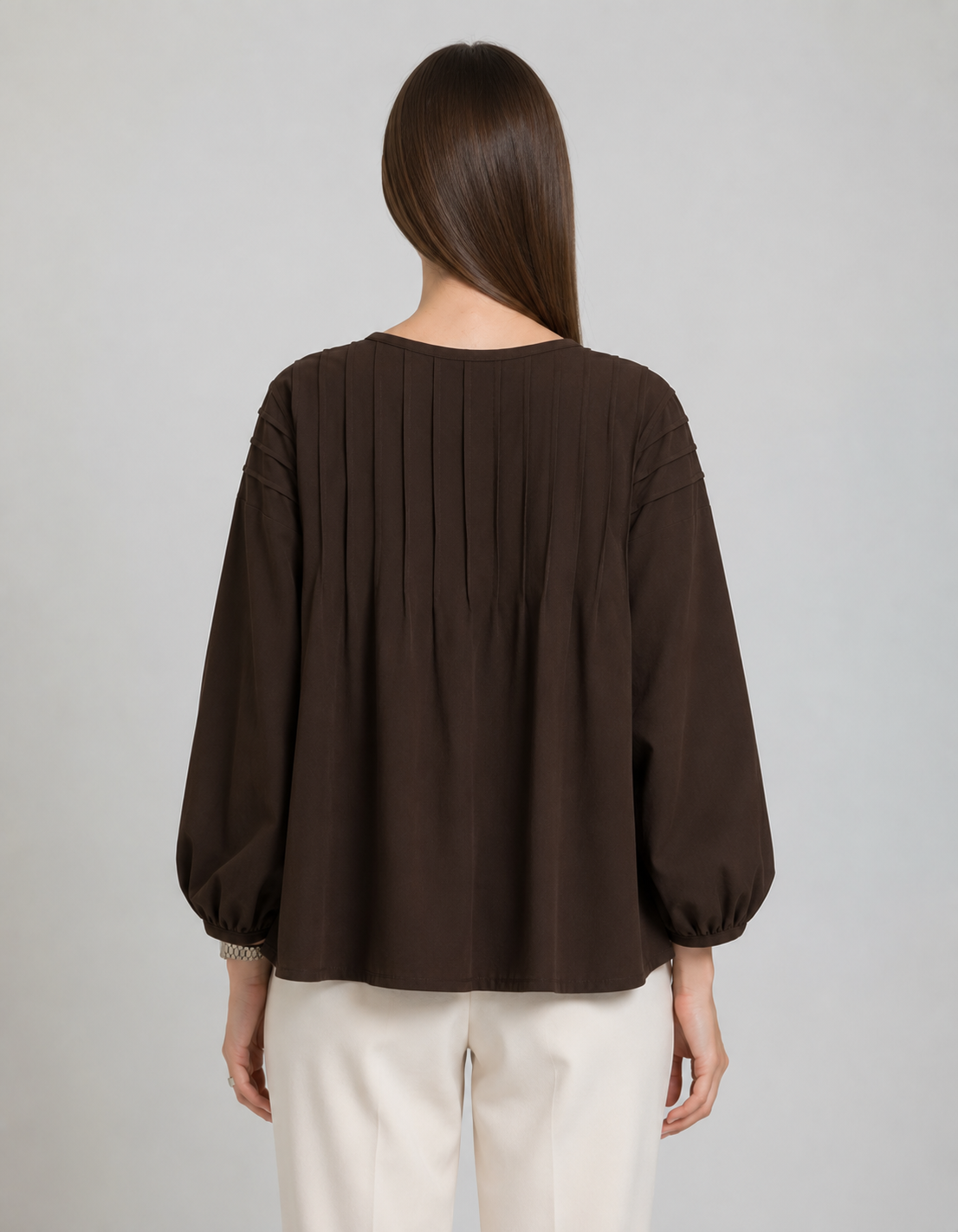 Mocha Grace Pleated Blouse