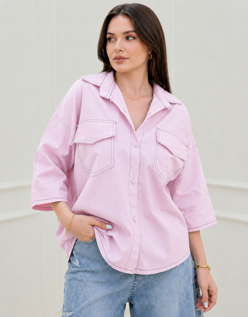 Blush Contrast Stitch Oversized Shirt