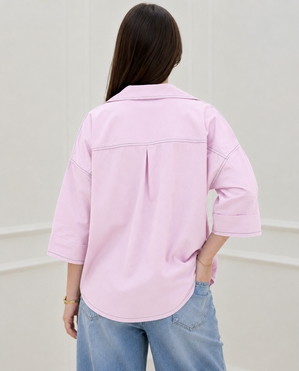 Blush Contrast Stitch Oversized Shirt
