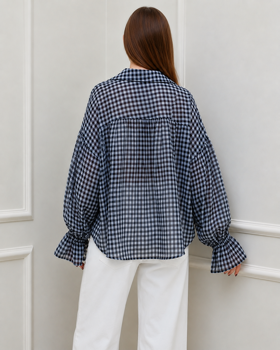 Midnight Gingham Sheer Oversized Shirt