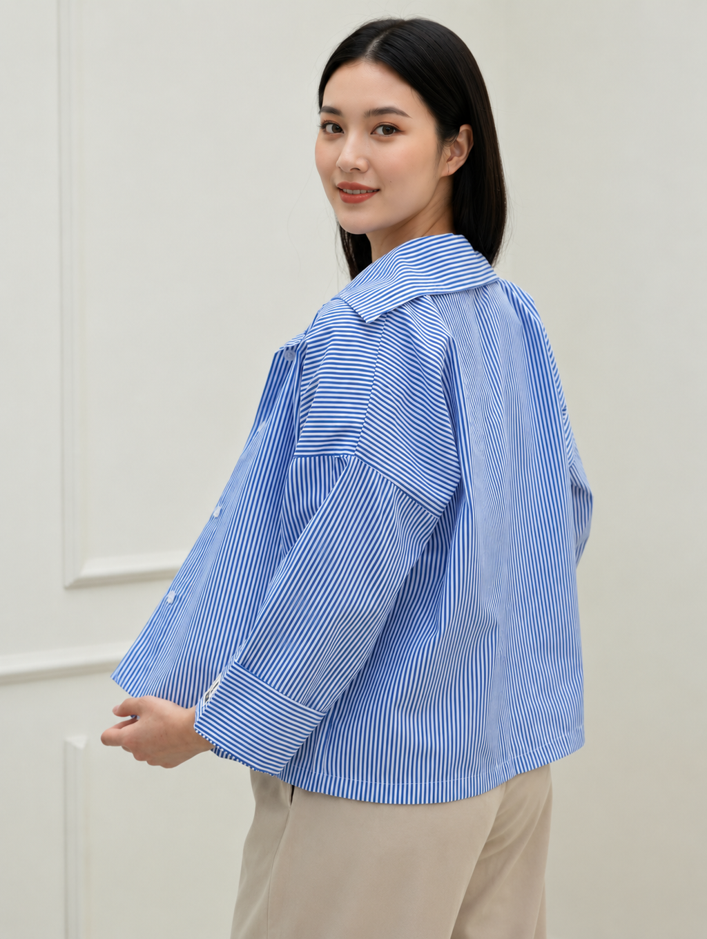 Azure Breeze Oversized Striped Cotton Shirt
