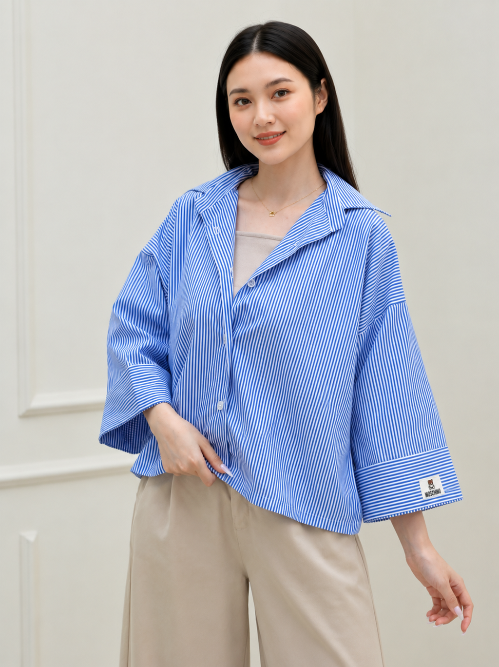 Azure Breeze Oversized Striped Cotton Shirt