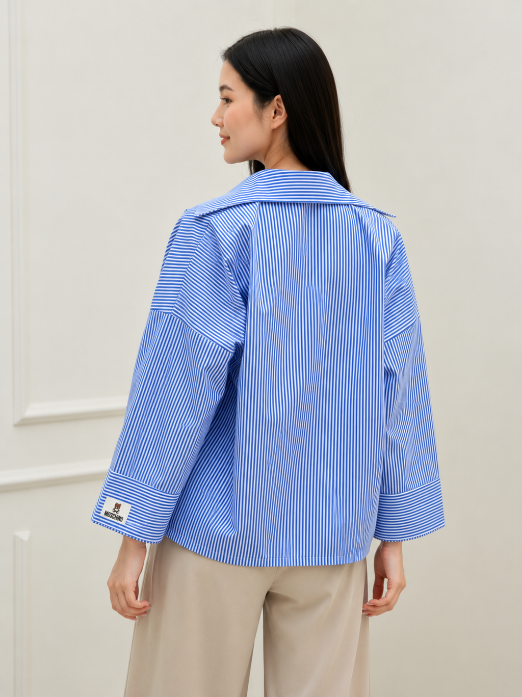 Azure Breeze Oversized Striped Cotton Shirt