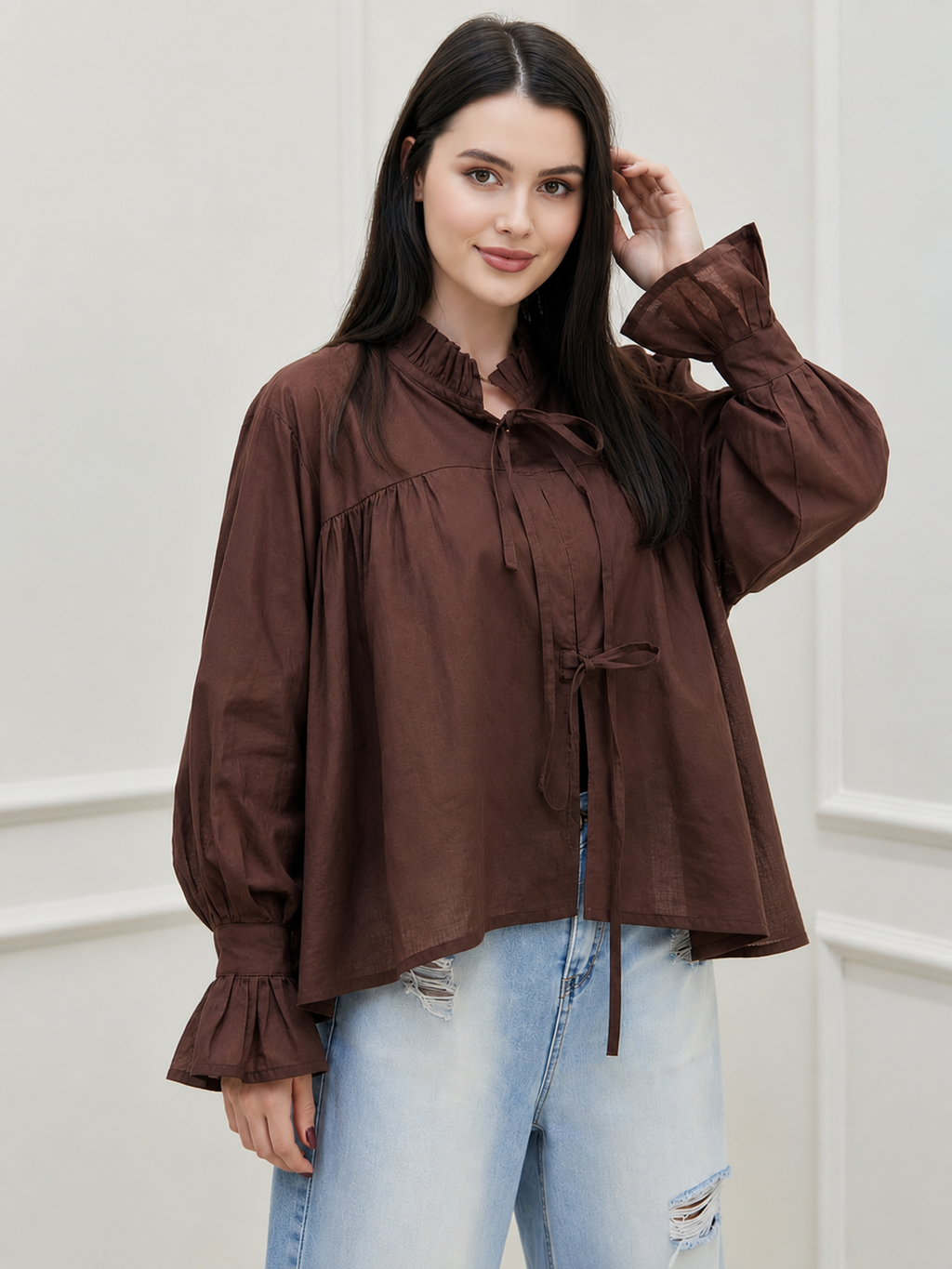Cocoa Whisper Tie-Up Blouse