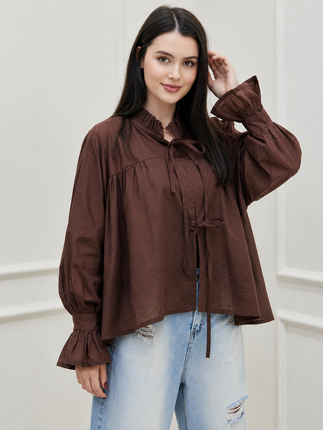 Cocoa Whisper Tie-Up Blouse