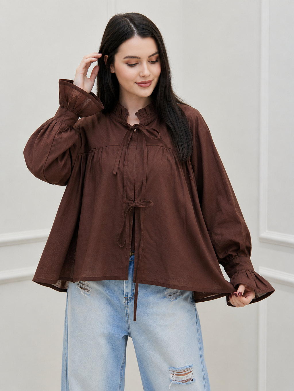 Cocoa Whisper Tie-Up Blouse