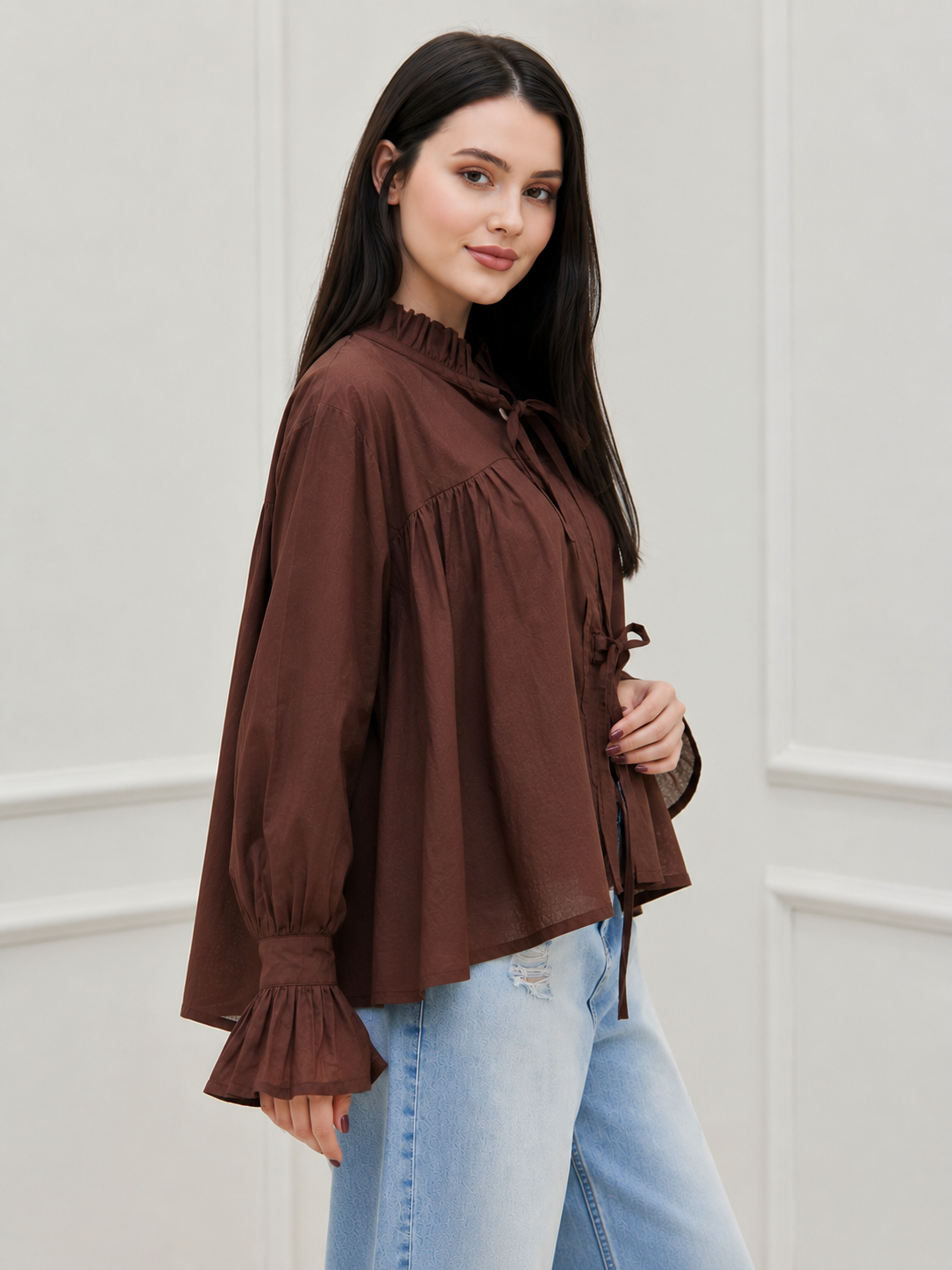 Cocoa Whisper Tie-Up Blouse