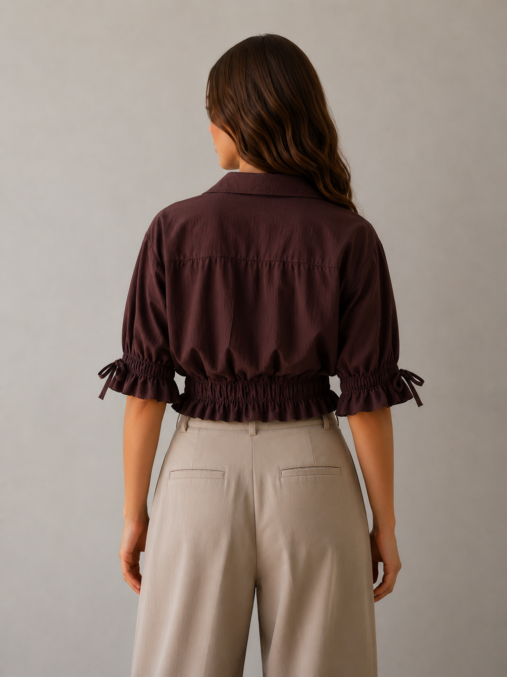 Cocoa Gathered Waist Crop Shirt