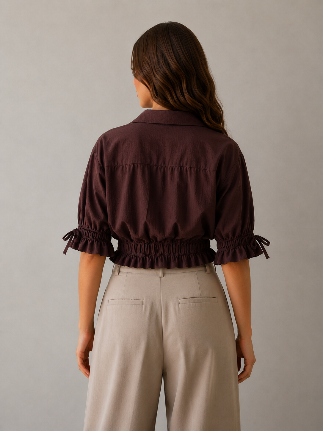 Cocoa Gathered Waist Crop Shirt
