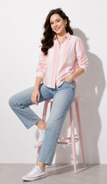 Pink Cotton Strip Casual Shirt