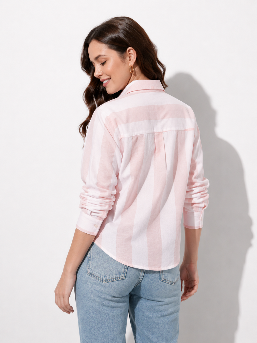 Pink Cotton Strip Casual Shirt