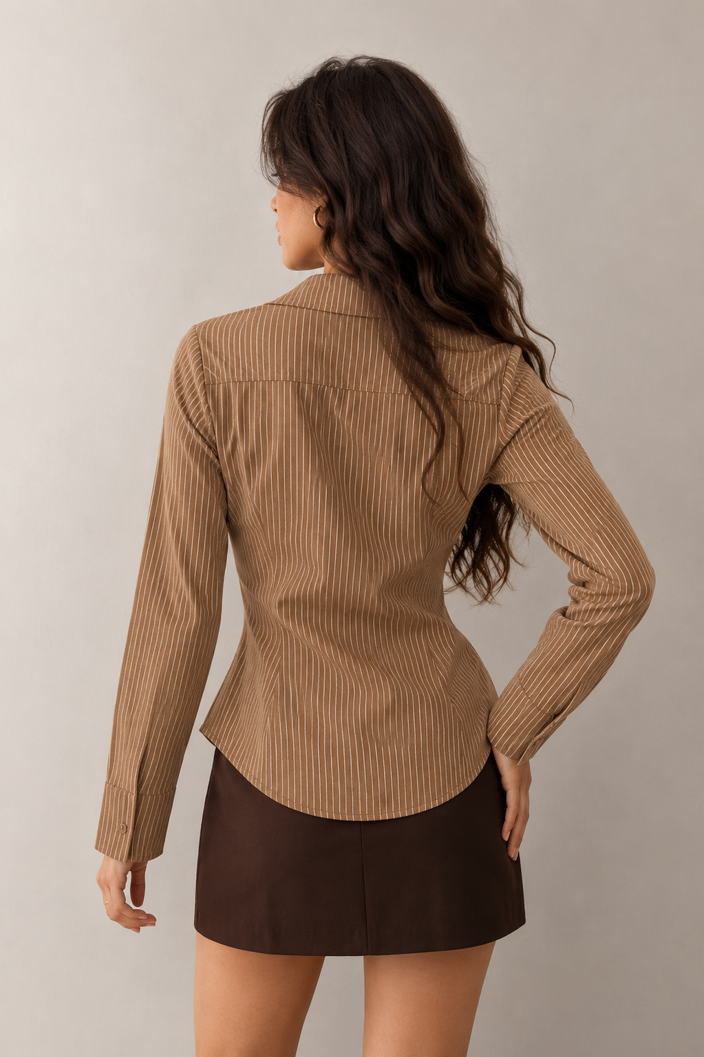 Brown Pinstripe Tailored Shirt