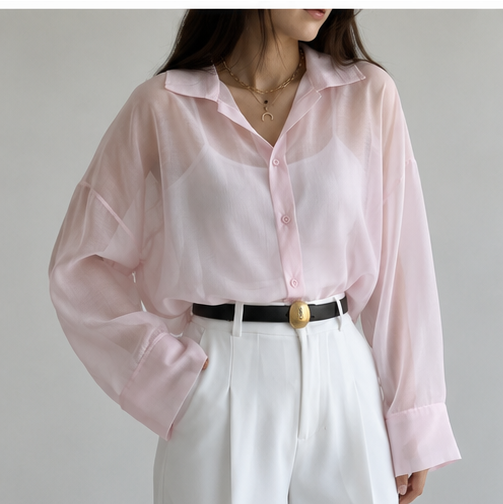 Elegant Oversized Organza Shirt – Soft Pink