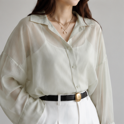 Women's Sage Green Sheer Organza Oversized Shirt