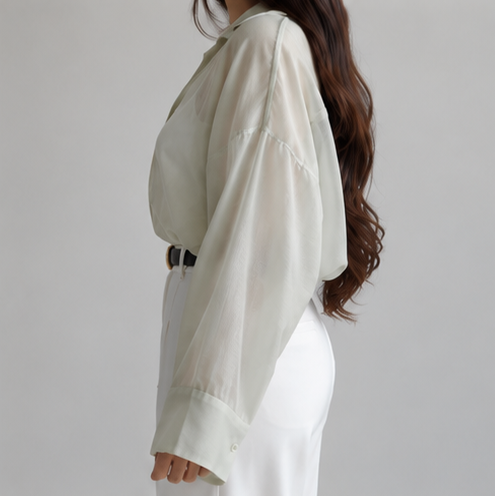 Women's Sage Green Sheer Organza Oversized Shirt