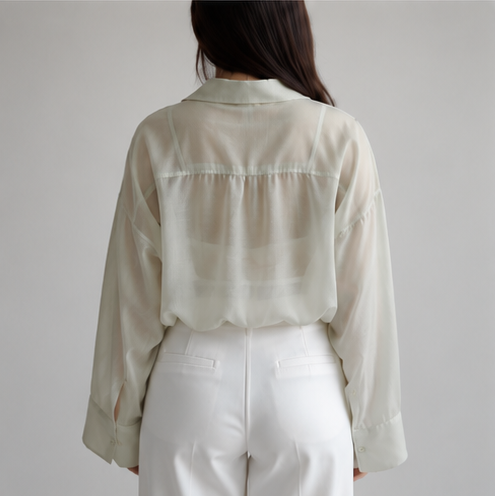 Women's Sage Green Sheer Organza Oversized Shirt