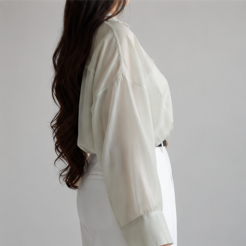 Women's Sage Green Sheer Organza Oversized Shirt