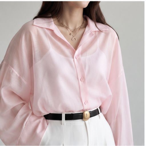 Elegant Oversized Organza Shirt – Soft Pink