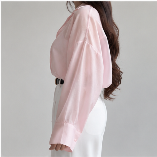 Elegant Oversized Organza Shirt – Soft Pink
