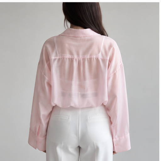 Elegant Oversized Organza Shirt – Soft Pink